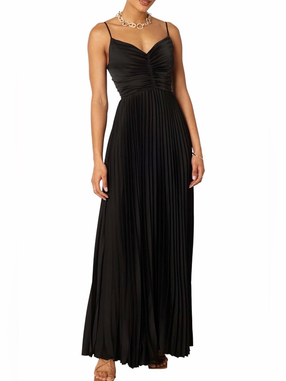 NWT Petal & Pup Black Pleated Maxi with Ruched Sweetheart Bodice, 6